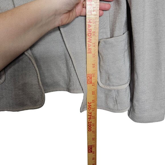 St. John Womens Open Front Knit Blazer Size 8 Gray Piped Trim Pocket Detail - Picture 7 of 11